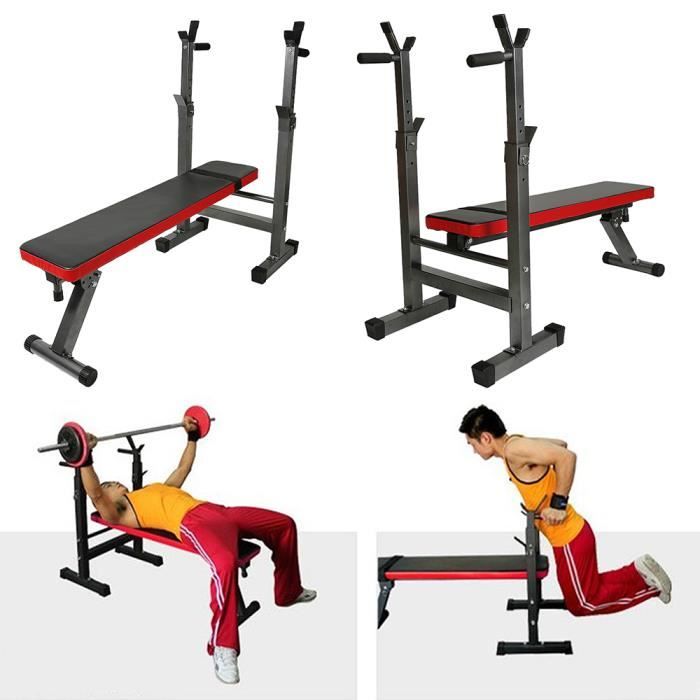 Banc Musculation Pliable avec support d'haltères réglable Repose Barre Musculation,Support Squat, Banc Bench Press, Repose Haltère R