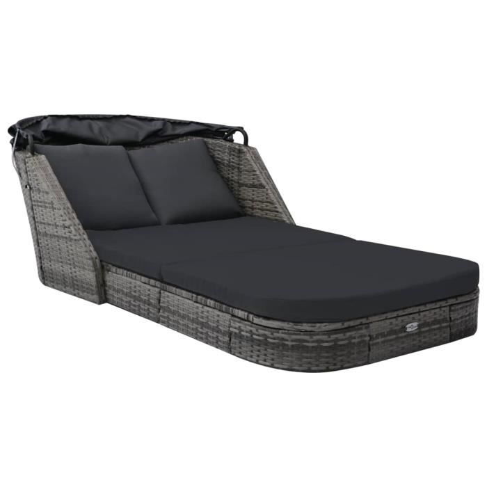 YUY Chaise longue avec auvent Résine tressée Anthracite #2