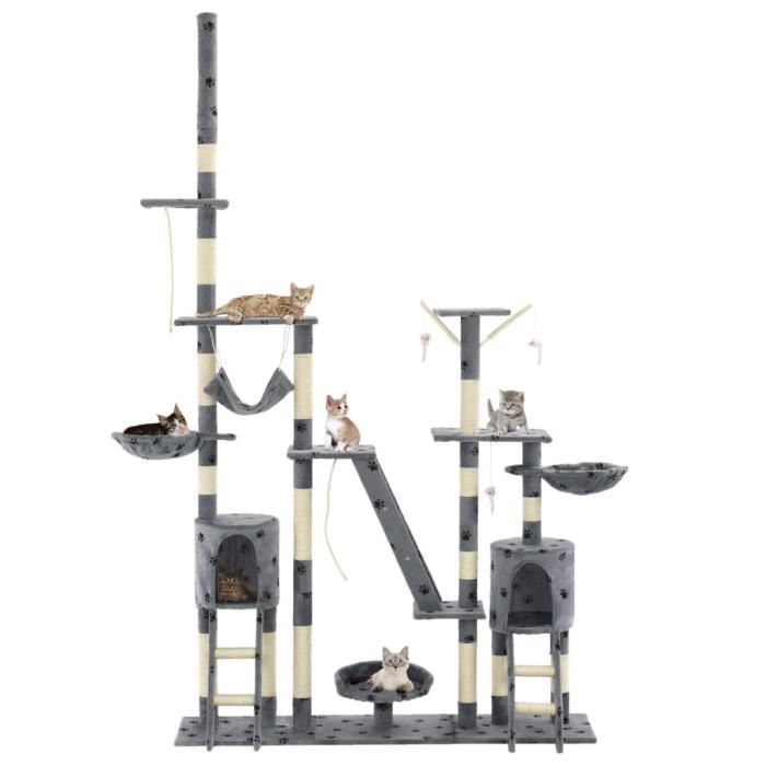 Arbre à chat et griffoirs 230-250 cm Empreintes de pattes Gris - 147 x 35 x (230-250) cm