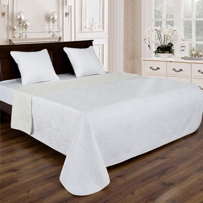 Couvre lit florale reversible - Blanc-Ecru - 230x250cm