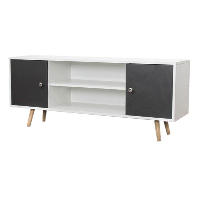 Meuble TV design Samy - L. 120 x H. 50 cm - Blanc et gris foncé