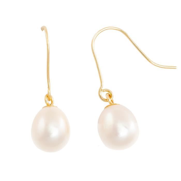 Boucles d'oreilles pendante avec perle de culture de couleur nacré blanc en or jaune 9kt (375-1000)