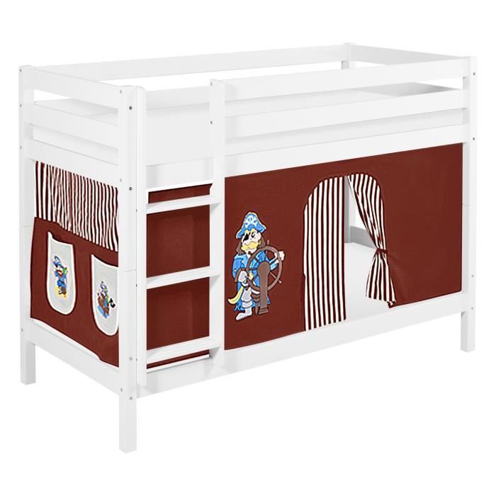 Lits superposés JELLE Pirate marron beige-S - LILOKIDS - blanc laqué et deux sommier à lattes