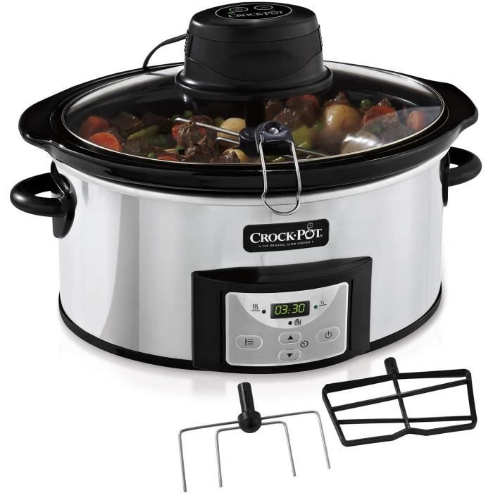Crock Pot CSC012X Mijoteuse Electrique Programmable, 5,7L (5-6 personnes), Mélangeur Automatique, Inox