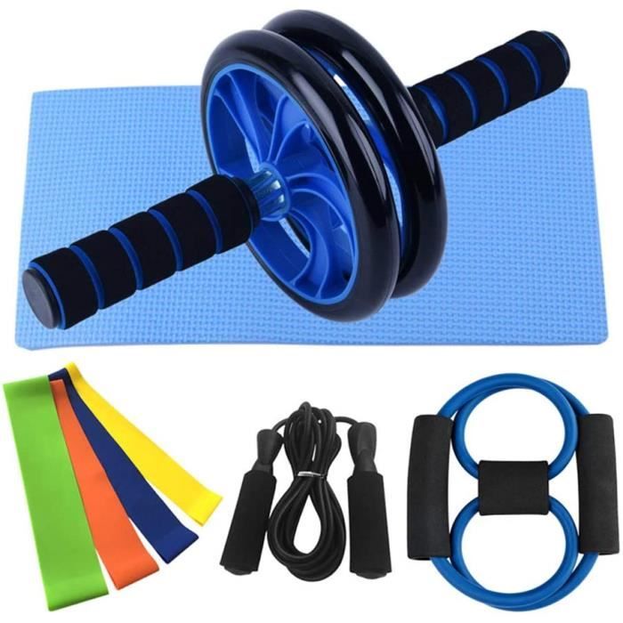 AB Roller avec Tapis pour Genoux,Roue Abdominale,3 mètres de Corde à Sauter，Cercle de résistance Ensemble de 8 pièces Fitness