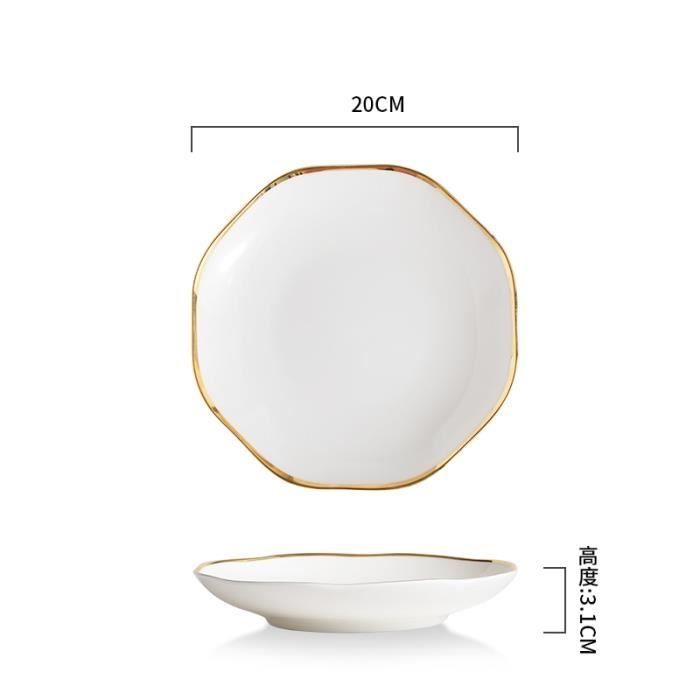 Assiette,Assiettes en céramique blanche dorée, assiette à dîner décorative en porcelaine, plats à Steak, pâtes, hôtel - Type B2