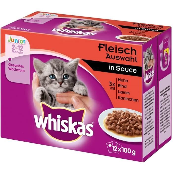 Whiskas Nourriture humide Junior < 1 chaton - chaton sélection classique en sauce, 12 sachets (12 x 100 g)