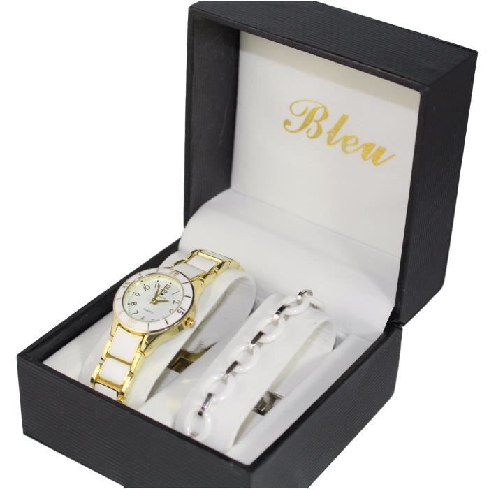 Pack montre femme doré blanche + bracelet ceramique collection dolce vita