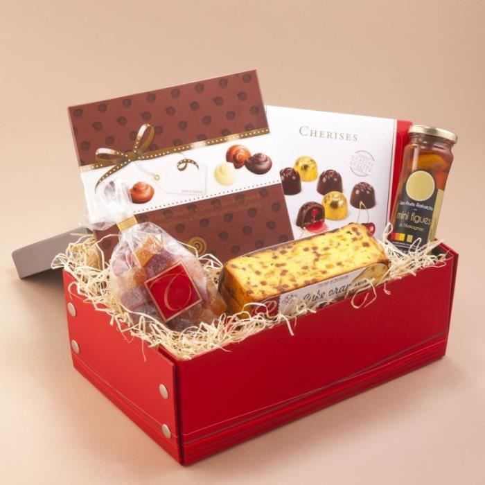 Coffret Cadeau Gourmand - Panier Gourmand Sucré Option - Avec coffret contenant 5 produits spécial Noël - Fabriqué en France