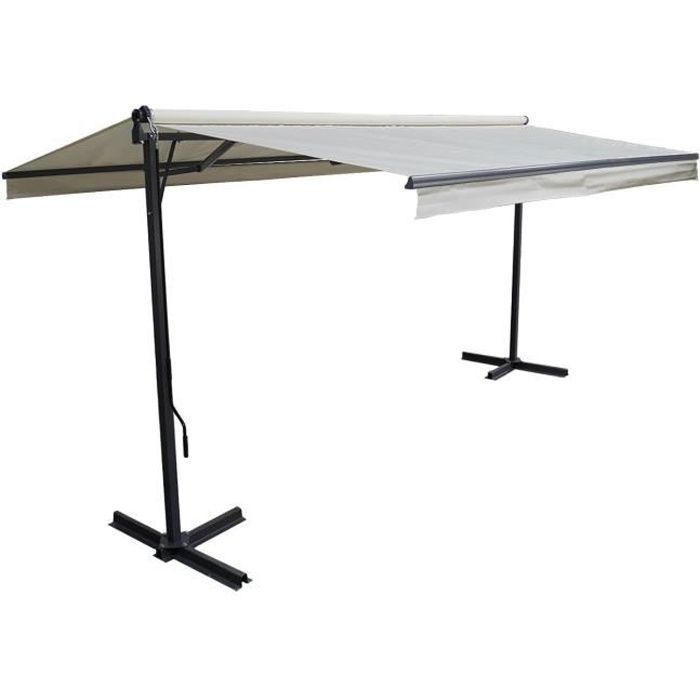 Store double pente FRENE sur pieds 3,95 x 3 m - Toile beige et structure grise Beige