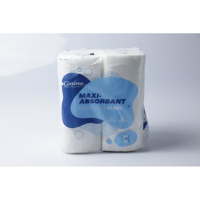 CASINO Essuie tout blanc 3 plis. Lot de 4 rouleaux