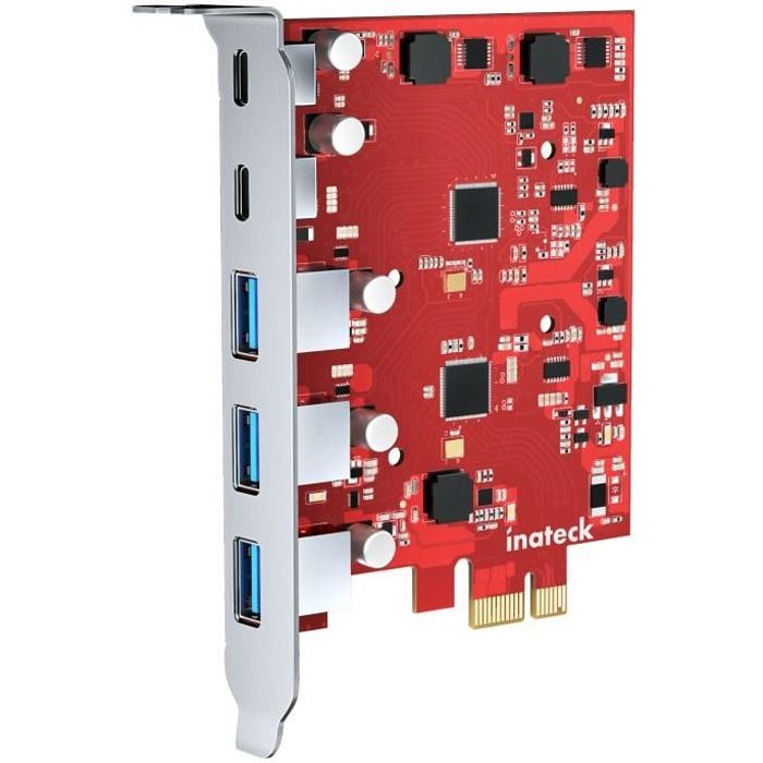 Inateck Carte d'Extension PCIe USB 3.2 Gen 2 avec 3 Ports USB-A et 2 Ports USB-C Carte PCIe 5 Ports 8 Gbps