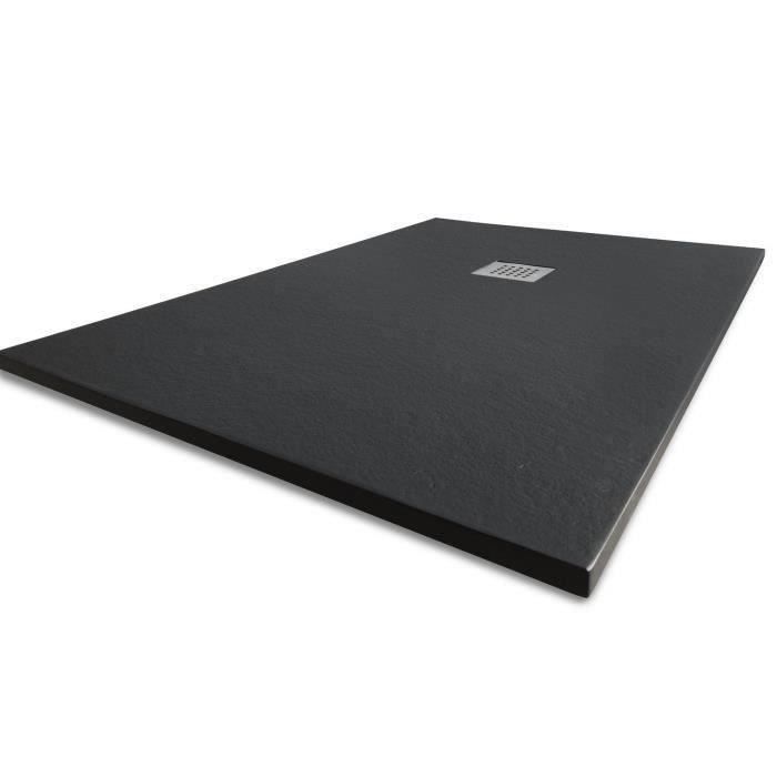 MITOLA Receveur de douche rectangulaire à poser Liwa - 100 x 80 cm - Résine composite - Gris anthracite