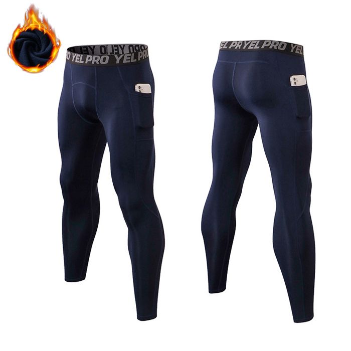 Pantalons de Compression pour Hommes Collants de Sport Leggings Course Séchage Rapide Poche Pantalons de Sport pour Bleu