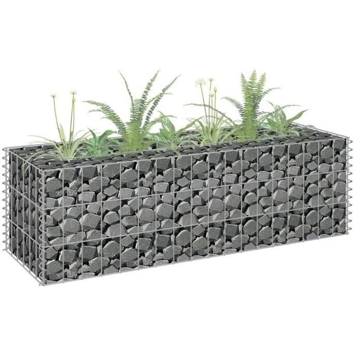 Jardinière à Gabion Pot de fleurs Bac à fleursAcier galvanisé 90x30x30 cm