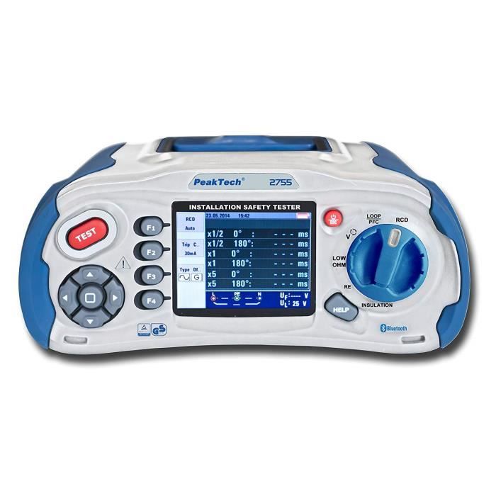 PeakTech Peak Tech VDE 0100 Testeur d'installation électrique avec affichage de couleur TFT et Bluetooth/USB/Carte SD, 1 pièce, - P