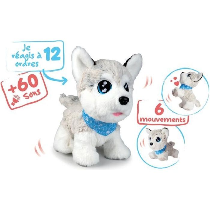 Peluche Chi Chi Love Husky interactif - 30cm - 12 commandes vocales - 60 sons différents - dès 4 ans