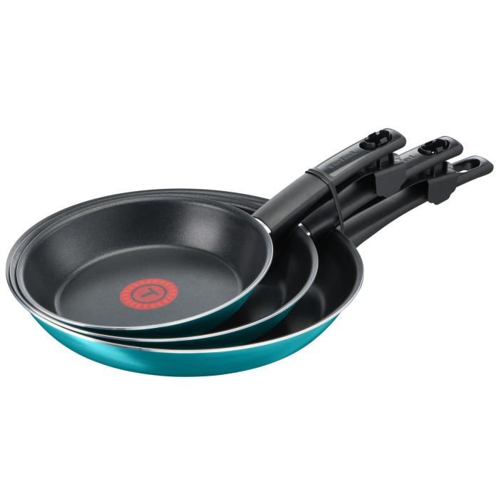 TEFAL B2519002 Set 3 poêles 20/24/28 cm SIMPLE COOK Anti-adhésif - Gaz uniquement - Made in France - Bleu