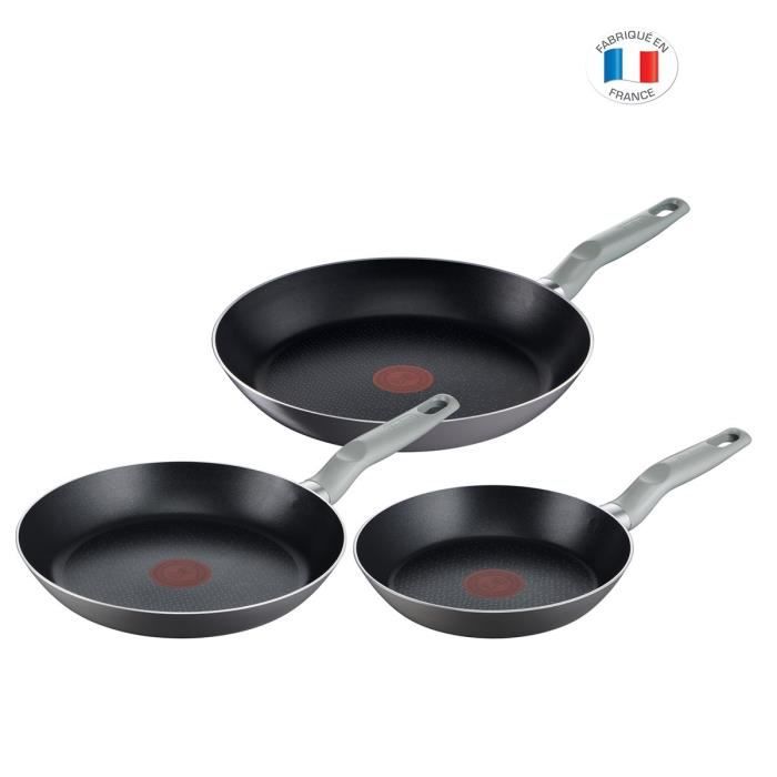 TEFAL B5839002 Air Cook set 3 poêles 20,24,28 cm, antiadhésives, fabriquées en France, tous feux sauf induction