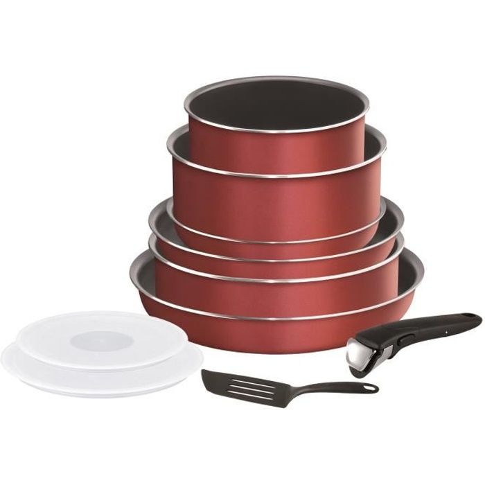 TEFAL L2369002 Ingenio Essential Batterie de cuisine 10 p, Tous feux sauf induction, Revêtement sain, Poignée sûre, Fabriqué en Fran