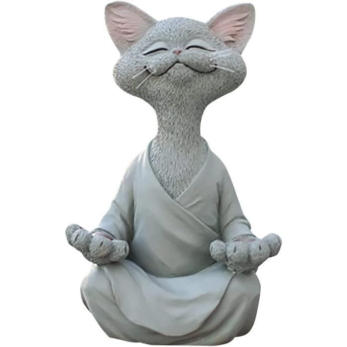 Statue de Chat méditant, Figurine de Chat Bouddha Noir fantaisiste Yoga de méditation à Collectionner
