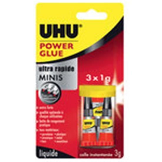 UHU Power Glue Liquide Minis - 3 minis tubes de 1g de glue ultra-rapide et ultra-forte avec boîte de rangement papier imprimante -