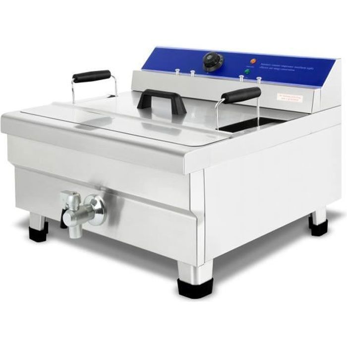 vertes Friteuse 18L (3000 Watt, température réglable jusqu'à 200°C, électrique, capacité 14 litres d'huile, vanne de vidange)
