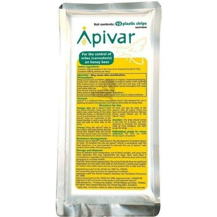 Apivar anti varroa Traitement 10 bandes 5 ruches