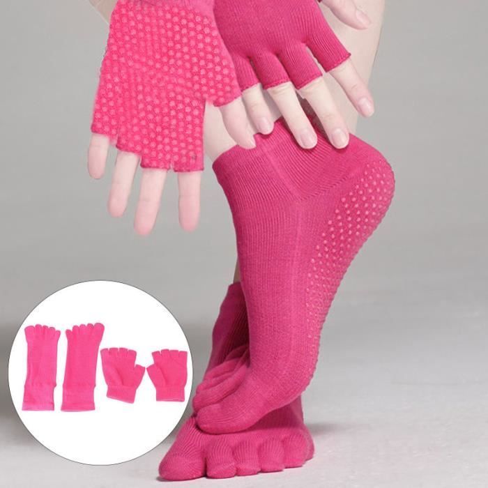 Chaussettes gants de yoga réglés antidérapants avec des points en silicone (rose TAPIS DE SOL - TAPIS DE GYM - TAPIS DE YOGA