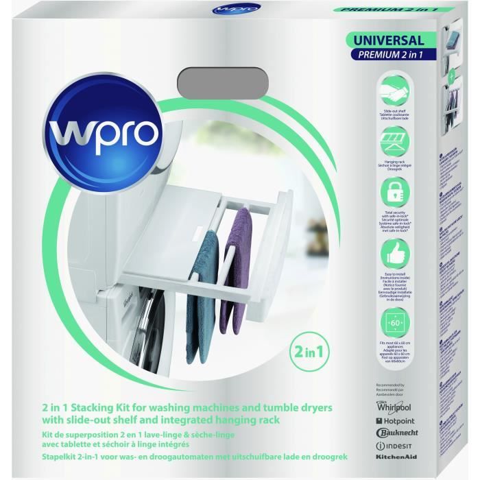 Wpro SKP101 Kit de superposition 2 en 1 lave-linge / sèche-linge avec sèchoir d'appoint