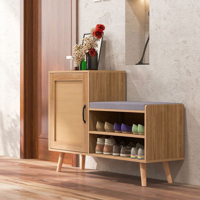 Banc à Chaussures Avec Rangement – 9 Compartiments + Coussin Amovible – Meuble D’entrée Blanc Design - 4
