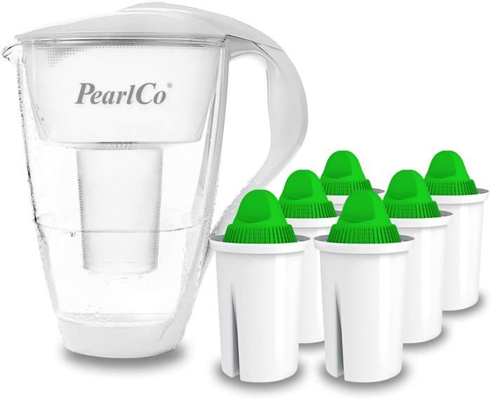 Carafe Filtrante PearlCo Astra - 3L, Filtre Compatible Brita Maxtra Inclus - Blanc, Indicateur De Changement, Antidérapante