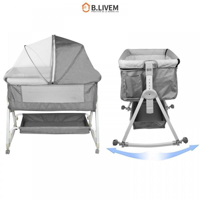 B.LIVEM LIT BÉBÉ CODODO 6 HAUTEURS RÉGLABLES MATELAS ÉPAIS ULTRA CONFORTABLE PIEDS TRIANGULAIRES GRIS