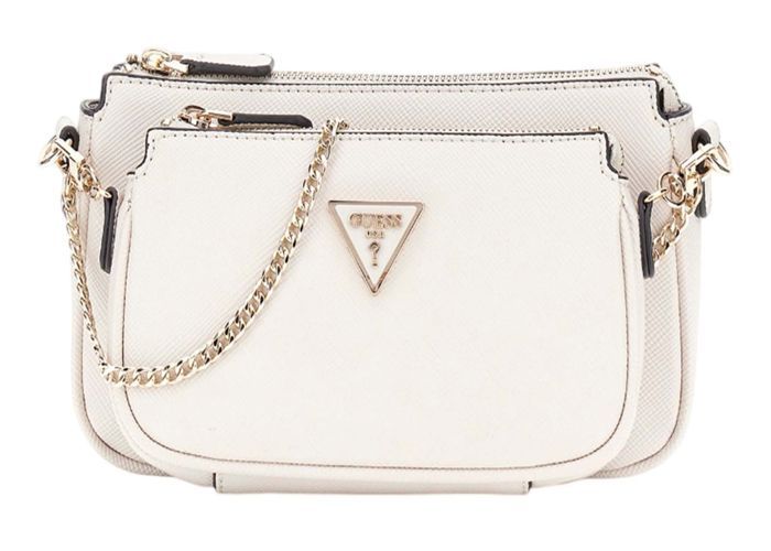 GUESS Sac à épaule bandoulière gris clair pour femme - Noelle Double Pouch Crossbody Bone 290526