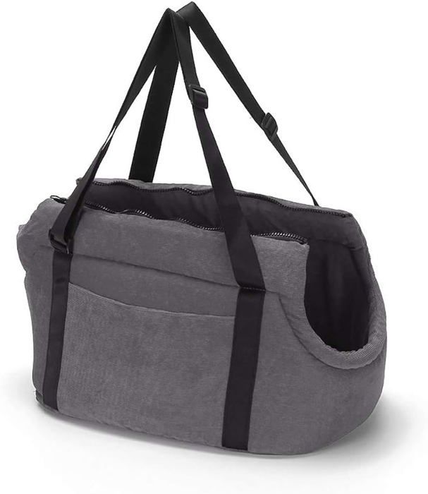 Sac Transport Chien Lavable Sac à Main pour Chat Panier Transport Chien Sac pour Lapin Sac de Voyage Velours côtelé  Gris M