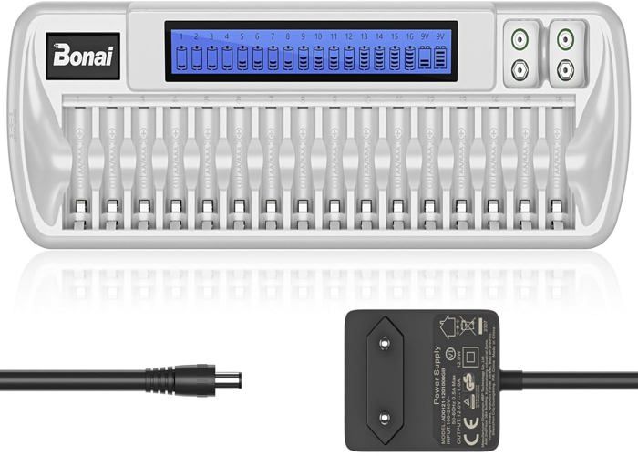 Chargeur Piles LCD 8+1 Slots BONAI - Pour AA/AAA/9V Ni-MH/Ni-CD, Fonction Décharge