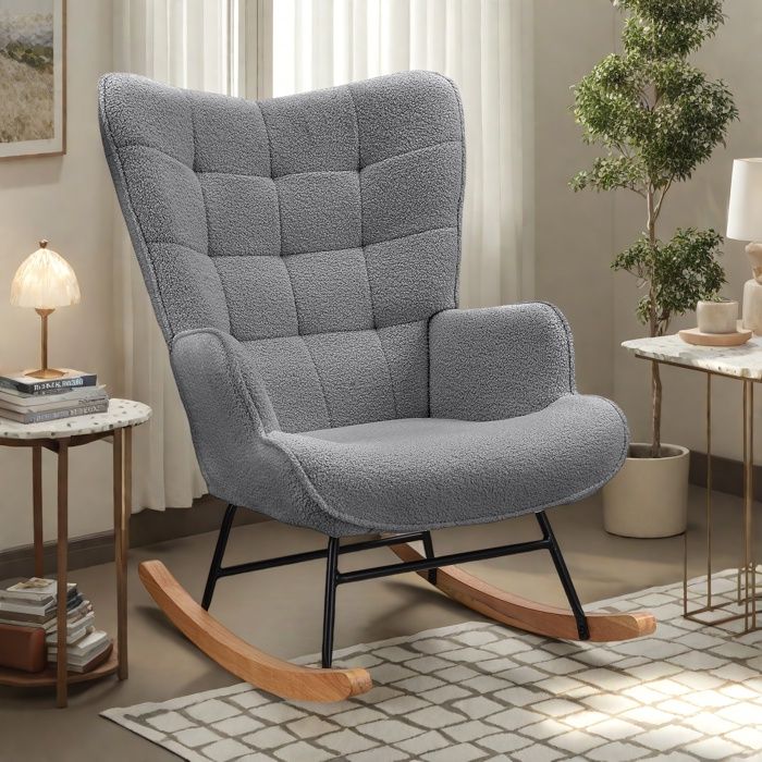 Fauteuil à Bascule - TANANT - Gris - Style Scandinave - 75x68x92cm - Confort Inégalé