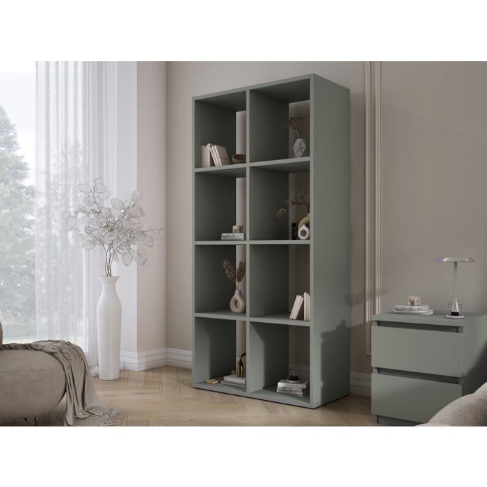 Bibliothèque à 8 compartiments – aloès vert – 147 × 74 × 30 cm verticale ou horizontale