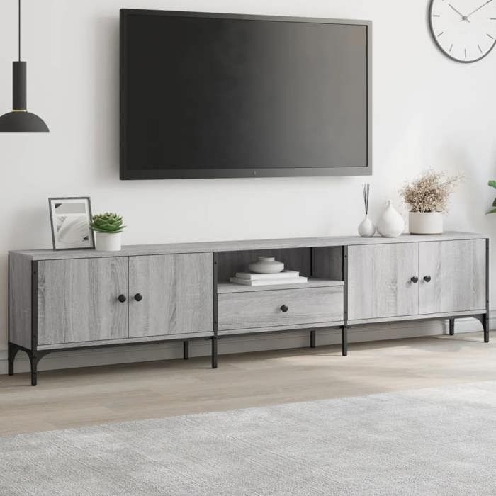(Gris)Meuble TV - SIGNOR - Table Télévision en bois à tiroir sonoma gris 200x25x44 cm bois ingénierie 880220