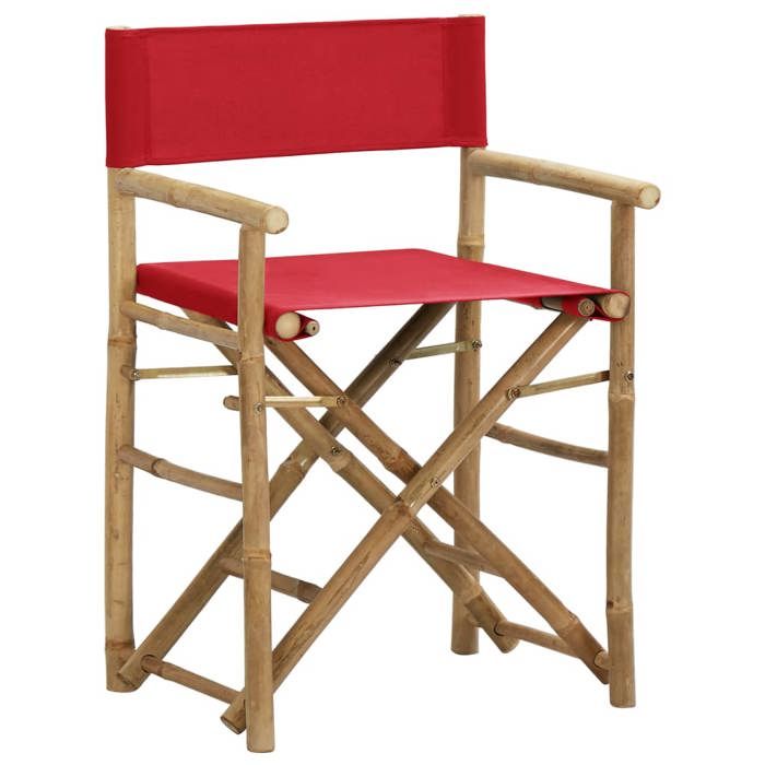 NEW 2025 CHAISE JARDIN - GKK - Fauteuils pliables de directeur - lot de 2 - Rouge Bambou et tissu - size:60x45x88 cm @@1446