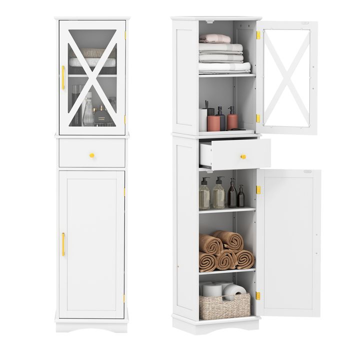 GIANTEX Armoire de Salle de Bain Haute avec 2 Portes et 1 Tiroir Étagères Réglables 40 x 30 x 168 cm pour Cuisine Salon Blanc GIANTEX Armoire de Salle de Bain Haute avec 2 Portes et 1 Tiroir Étagères Réglables 40 x 30 x 168 cm pour Cuisine Salon Blanc