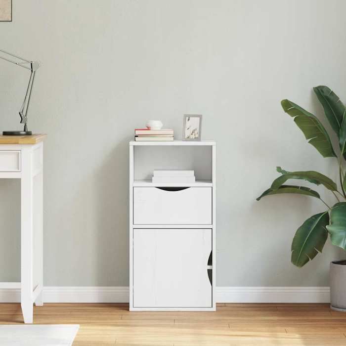 Buffet bas - JILI - Blanc Armoire latérale - Pour salon - tiroir ODDA blanc 40x24x79 cm bois massif pin FR8036