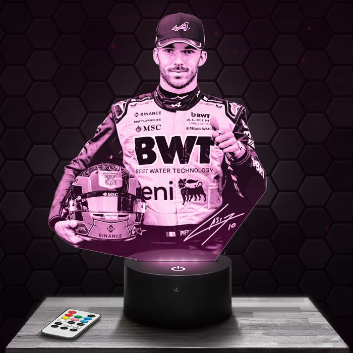 Lampe 3D - Pierre Gasly Pilote - Accessoire Figurine Cadeau Pierre Gasly Pilote - Veilleuse Led Tactile avec socle au choix