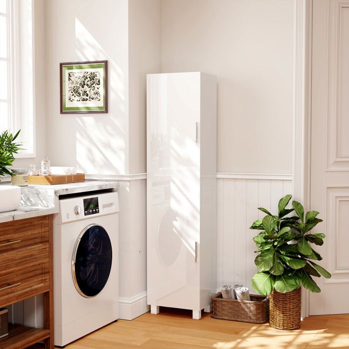 Armoire salle de bain haute meuble de rangement colonne 2 portes et étagères réglables 40 x 30 x 167 5 cm blanc