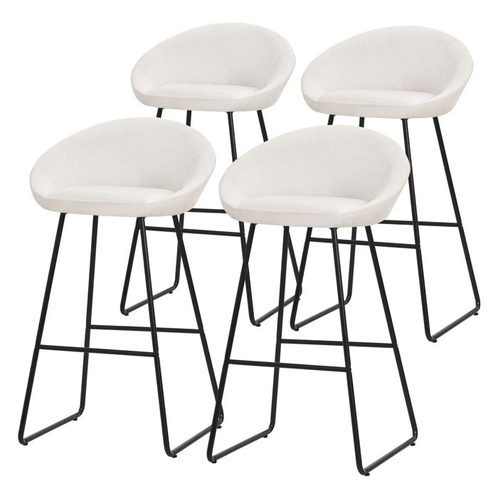 Lot 4 tabourets de bar ML-Design en tissu beige hauteur 75 cm avec dossier et repose-pieds en métal