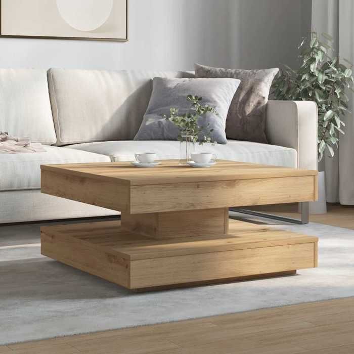 Table basse rotative - vidaxl - 70x70x34 5 cm - Chêne artisanal - Rotative à 360 degrés - Capacité 20 kg - Brun - Carré