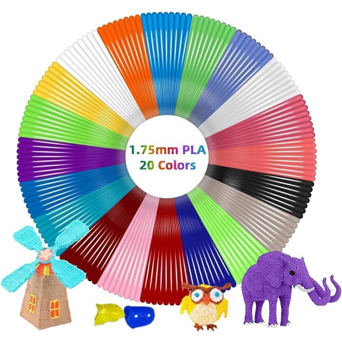 PLA Filament Stylo Impression 3D, Fil stylo 3d, 20 Couleurs, 5M Chacun ...
