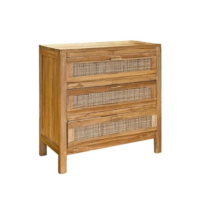 Commode H. 73 cm 3 tiroirs en teck et cannage rotin – CAMILO Meubletmoi