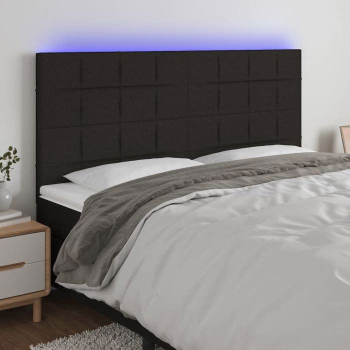SALE 2026 Tête de lit Noir - Tête de lit à LED Noir 160x5x118/128cm Tissu PRO722107720