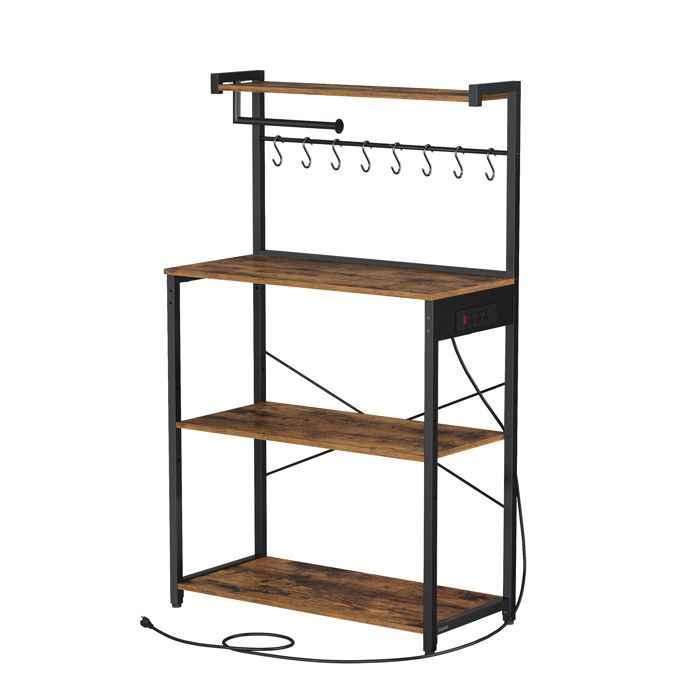 Meuble de Rangement Cuisine avec Étagère Réglable 8 Crochets Bar à Café 4 Niveaux Marron et Noir